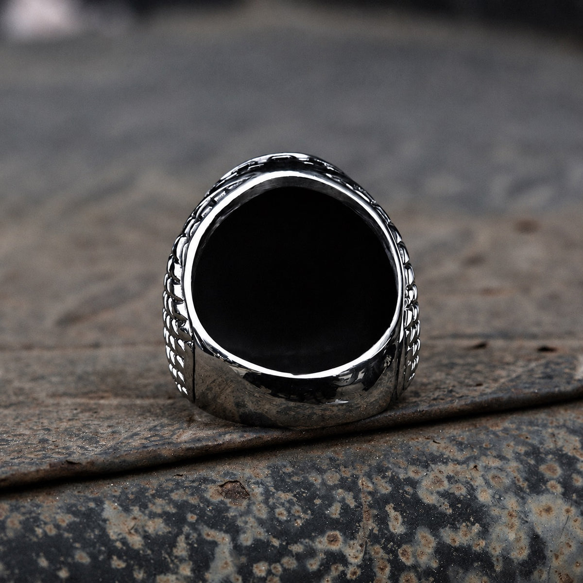 Dragon Scale Pattern Cross Ring in Stainless Steel
