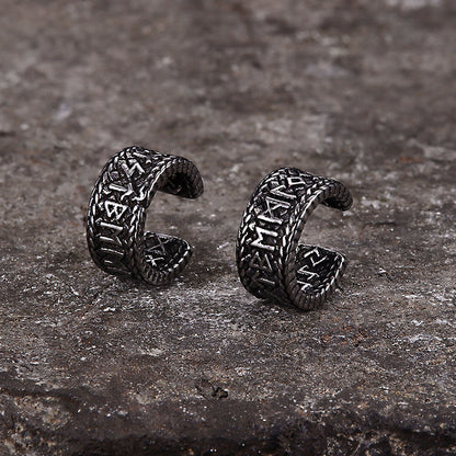 Dragon Scale Viking Runes Stud Earrings in Stainless Steel