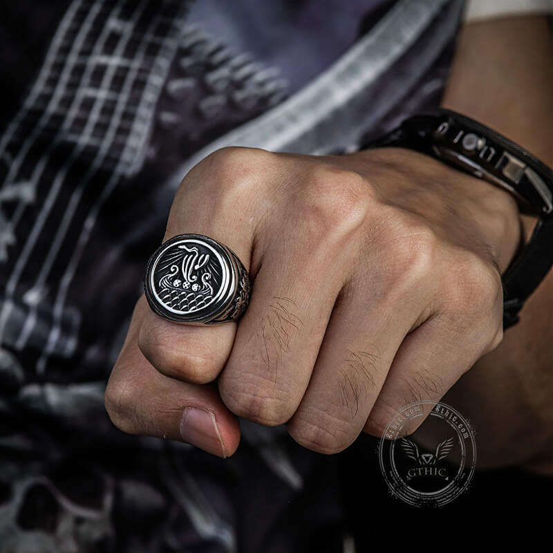 Dragon Ship Viking Ring in Stainless Steel