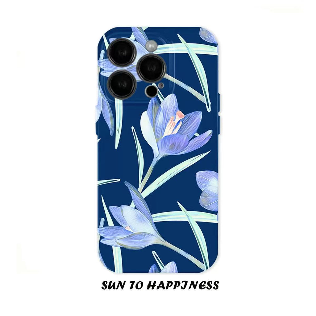 Navy Blue Iris Floral iPhone Case - Sun to Happiness