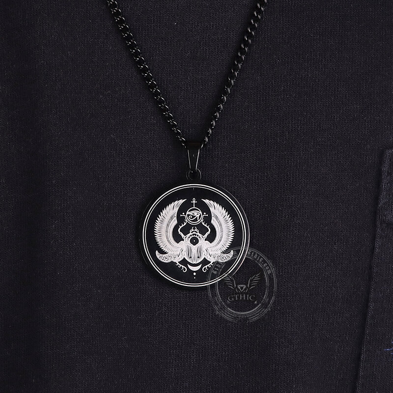 Egyptian Scarab Eye of Horus Necklace in Stainless Steel