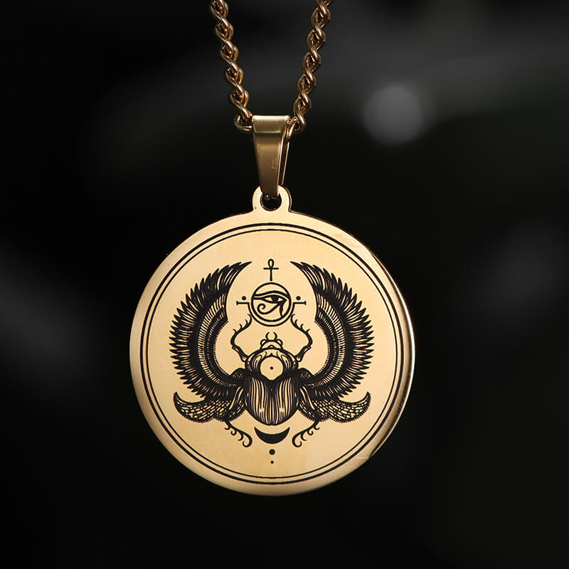 Egyptian Scarab Eye of Horus Necklace in Stainless Steel