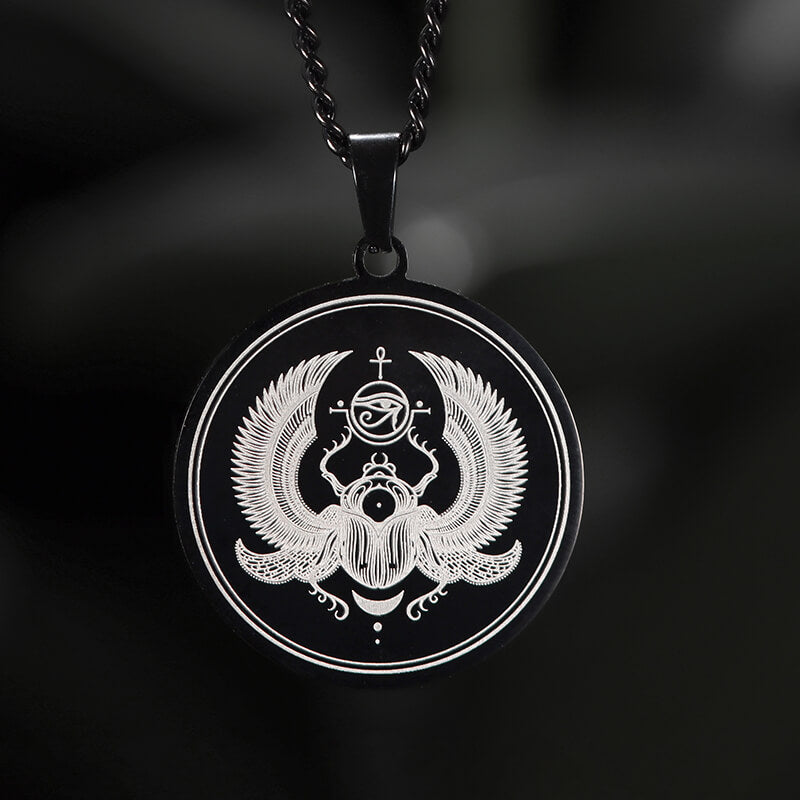 Egyptian Scarab Eye of Horus Necklace in Stainless Steel