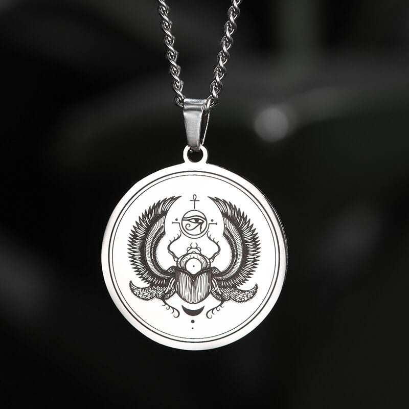 Egyptian Scarab Eye of Horus Necklace in Stainless Steel