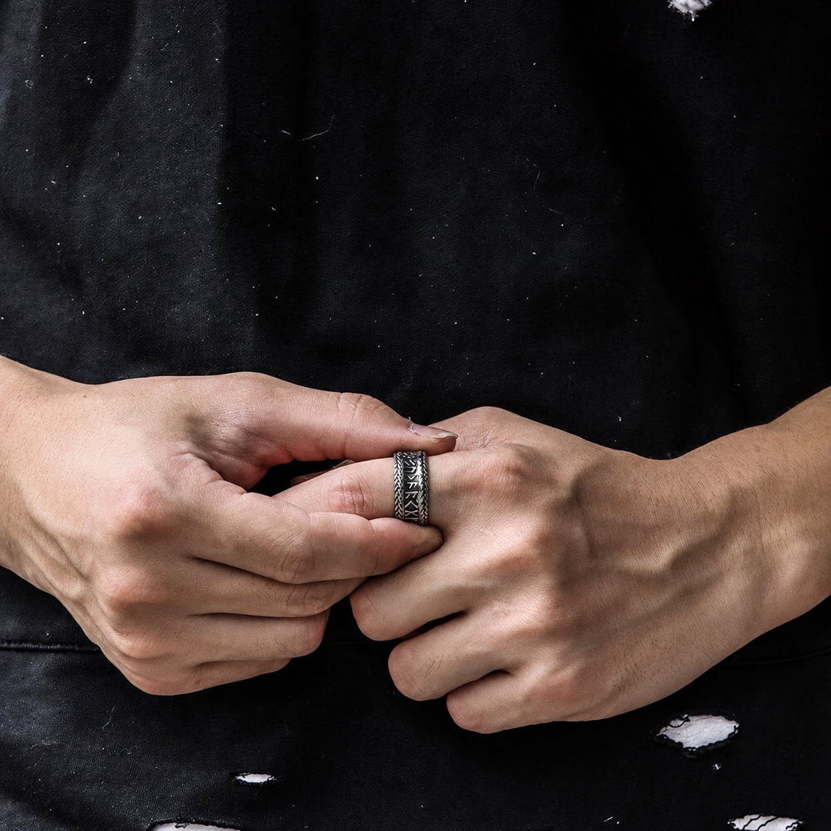 Elder Futhark Runes Ring in Stainless Steel