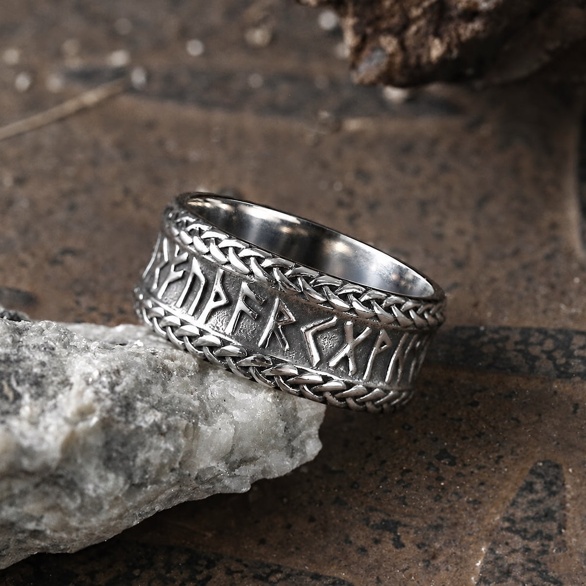 Elder Futhark Runes Ring in Stainless Steel