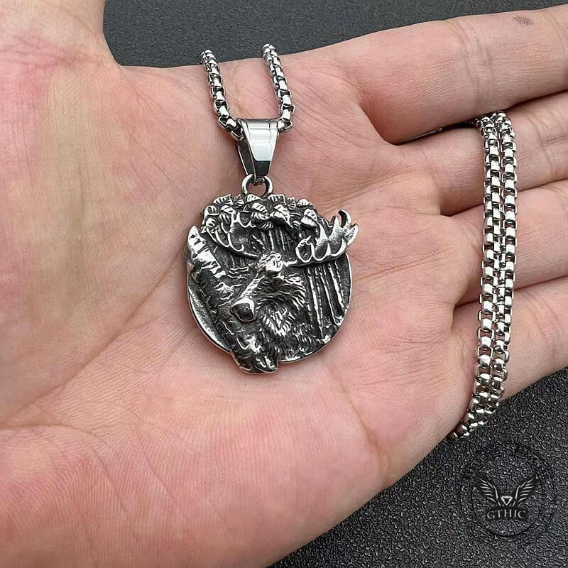 Elk Forest Pendant in Stainless Steel