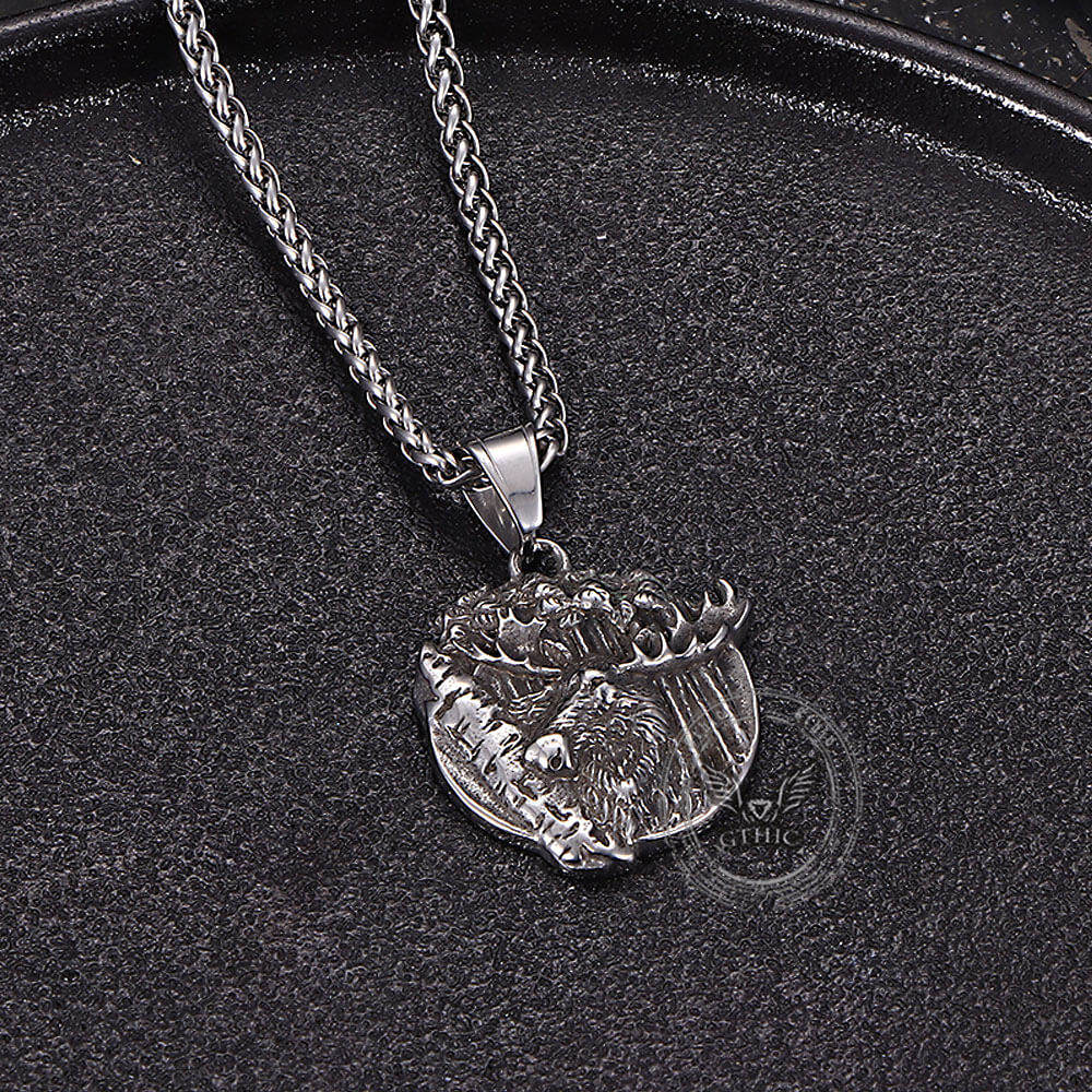 Elk Forest Pendant in Stainless Steel