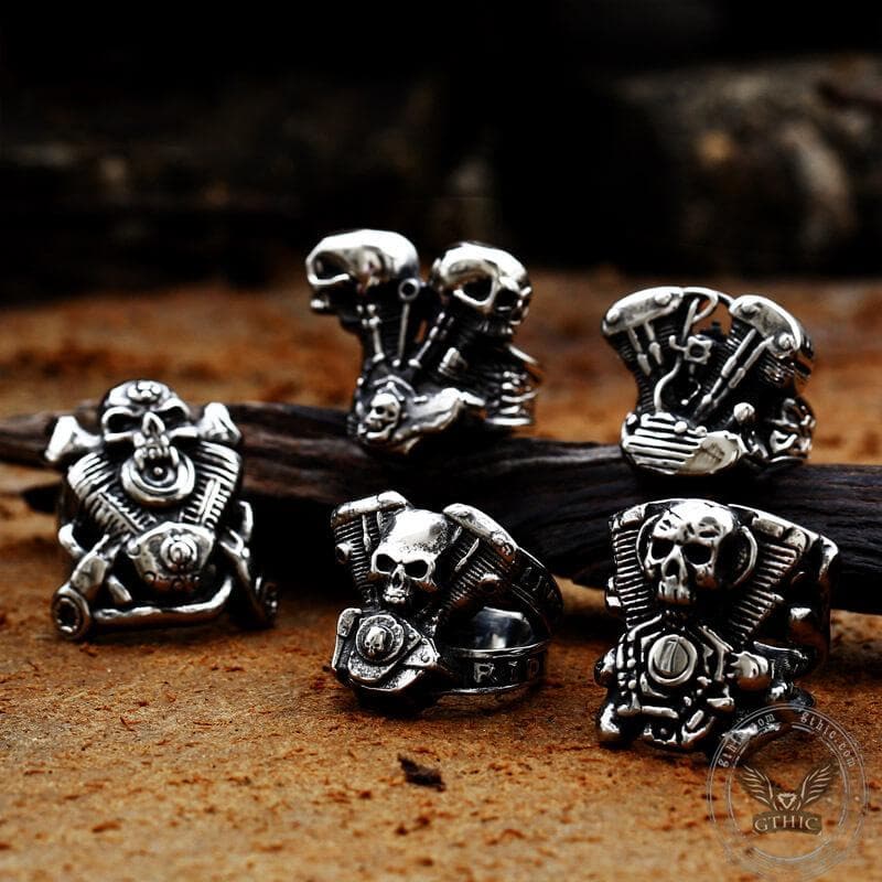 Engine Wrench Stainless Steel Skull Ring