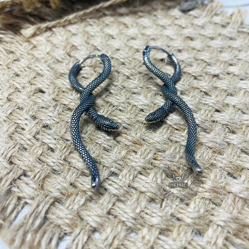 Entwined Snake Hoop Earrings in Stainless Steel