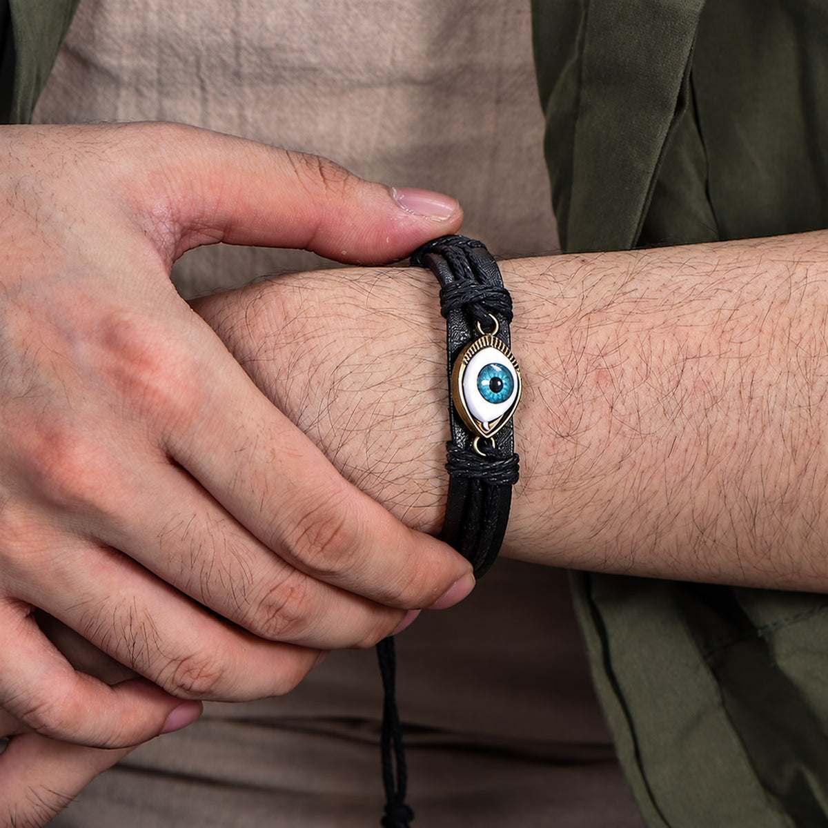 Evil Eye Leather Braided Bracelet