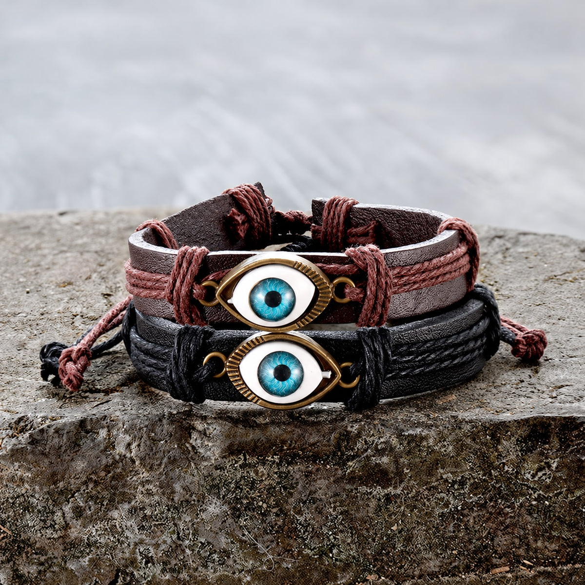 Evil Eye Leather Braided Bracelet