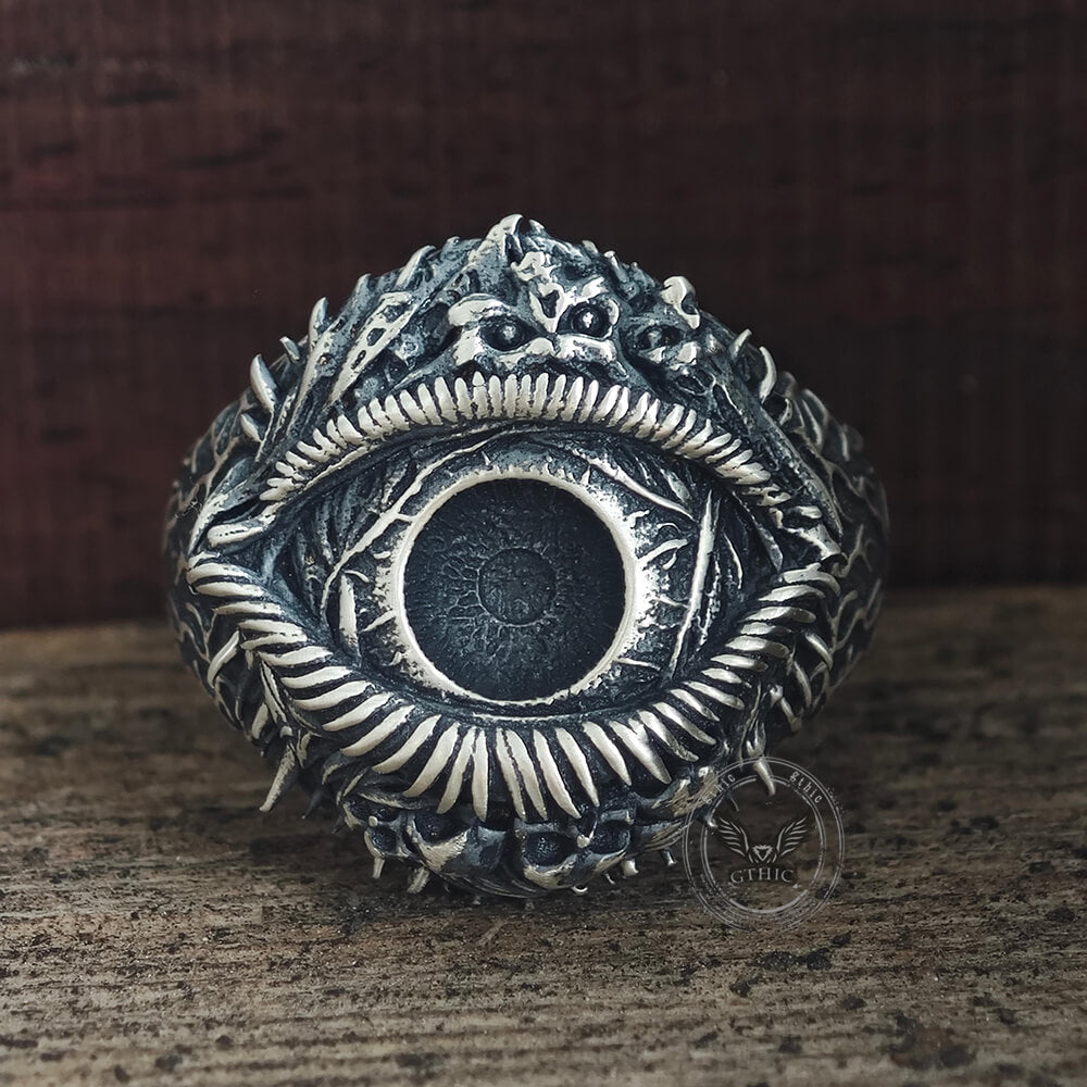 Evil Eye Skull Sterling Silver Hardcore Biker Ring