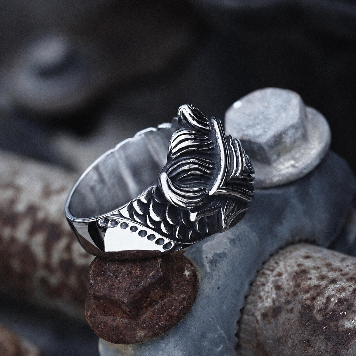 Eye Feather Ring in Stainless Steel