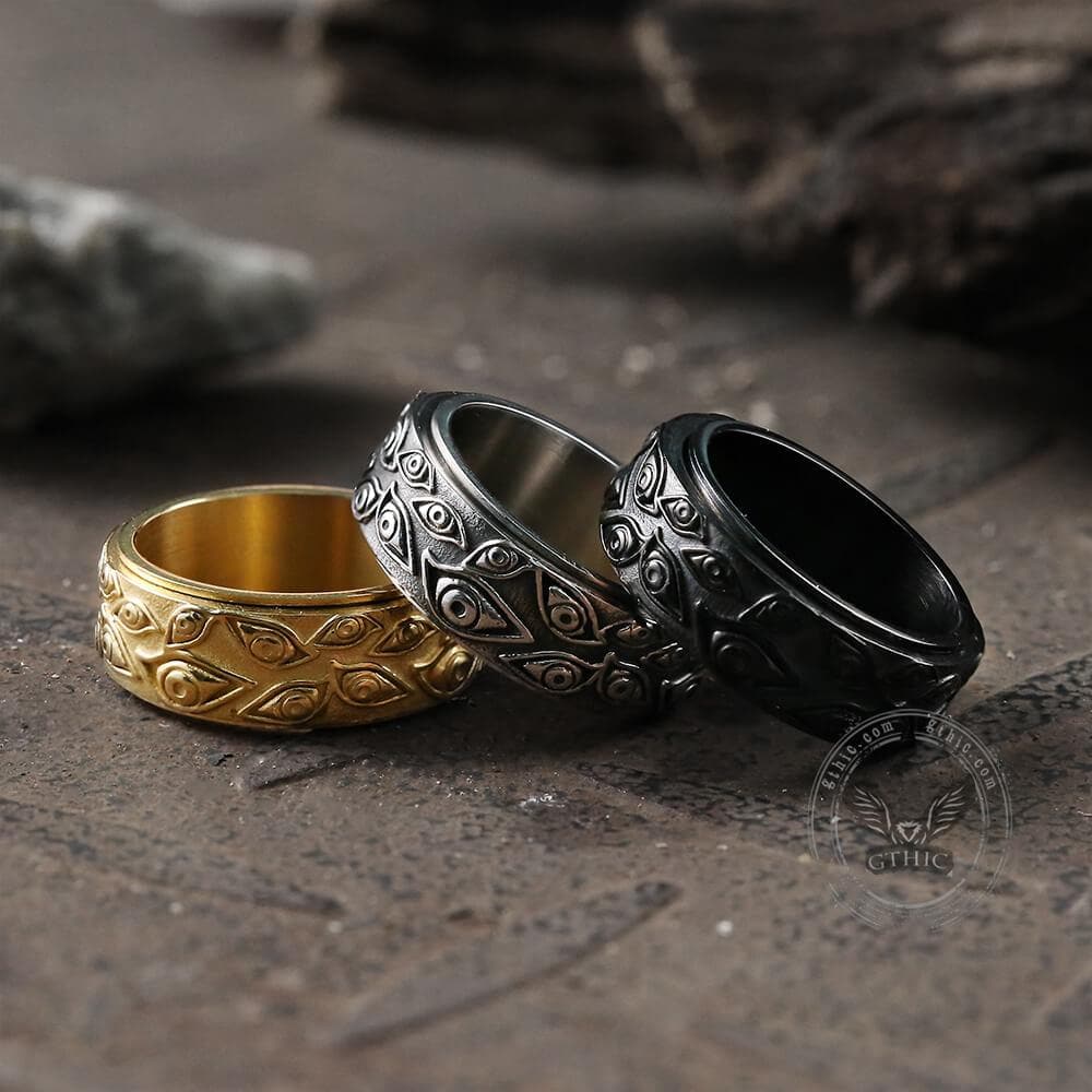 Evil Eye Stainless Steel Spinner Ring