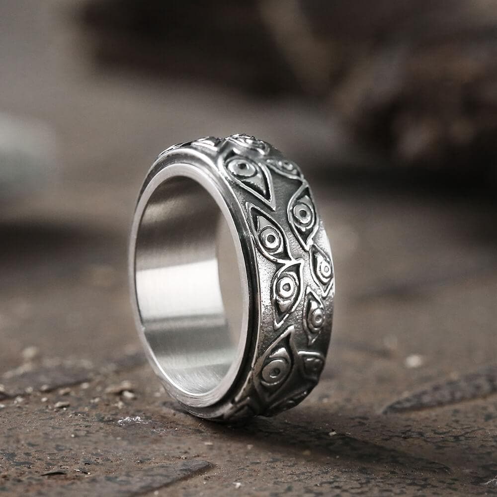 Evil Eye Stainless Steel Spinner Ring
