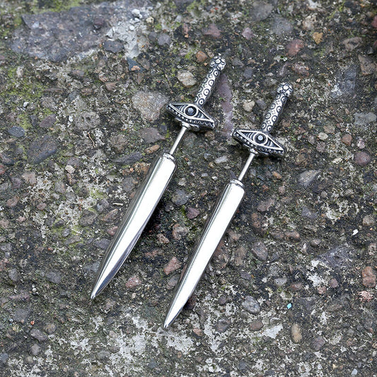 Eye of Providence Sword Stud Earring in Stainless Steel