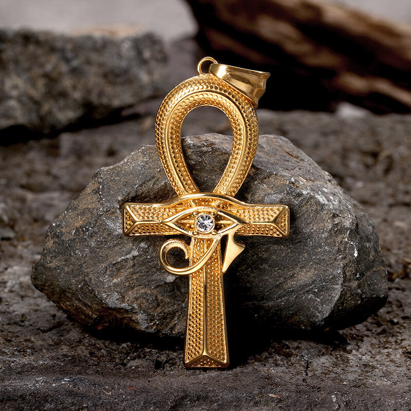 Eye of Ra Ankh Cross Pendant in Stainless Steel
