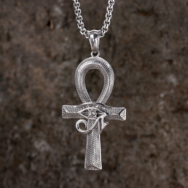 Eye of Ra Ankh Cross Pendant in Stainless Steel