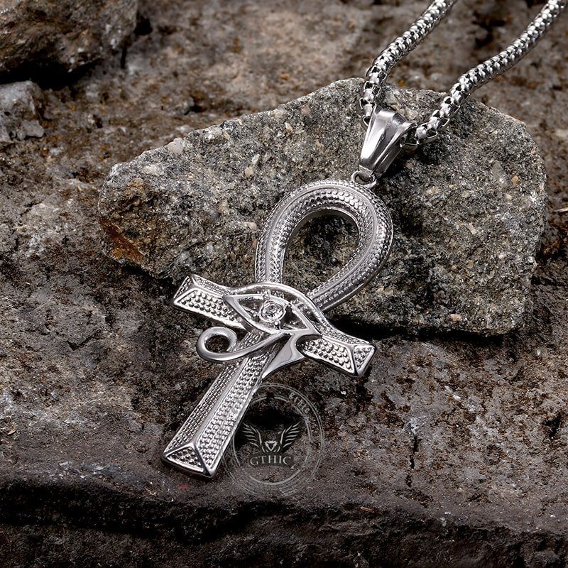 Eye of Ra Ankh Cross Pendant in Stainless Steel