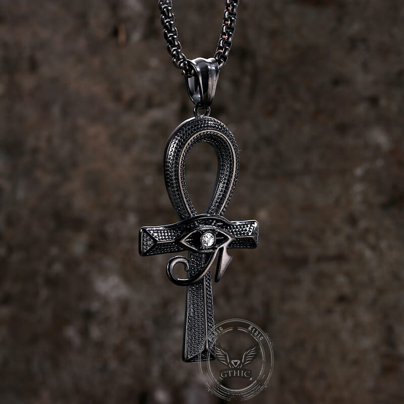 Eye of Ra Ankh Cross Pendant in Stainless Steel