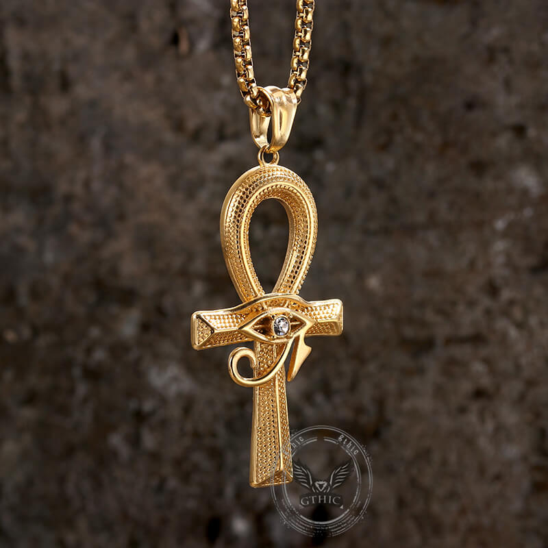Eye of Ra Ankh Cross Pendant in Stainless Steel