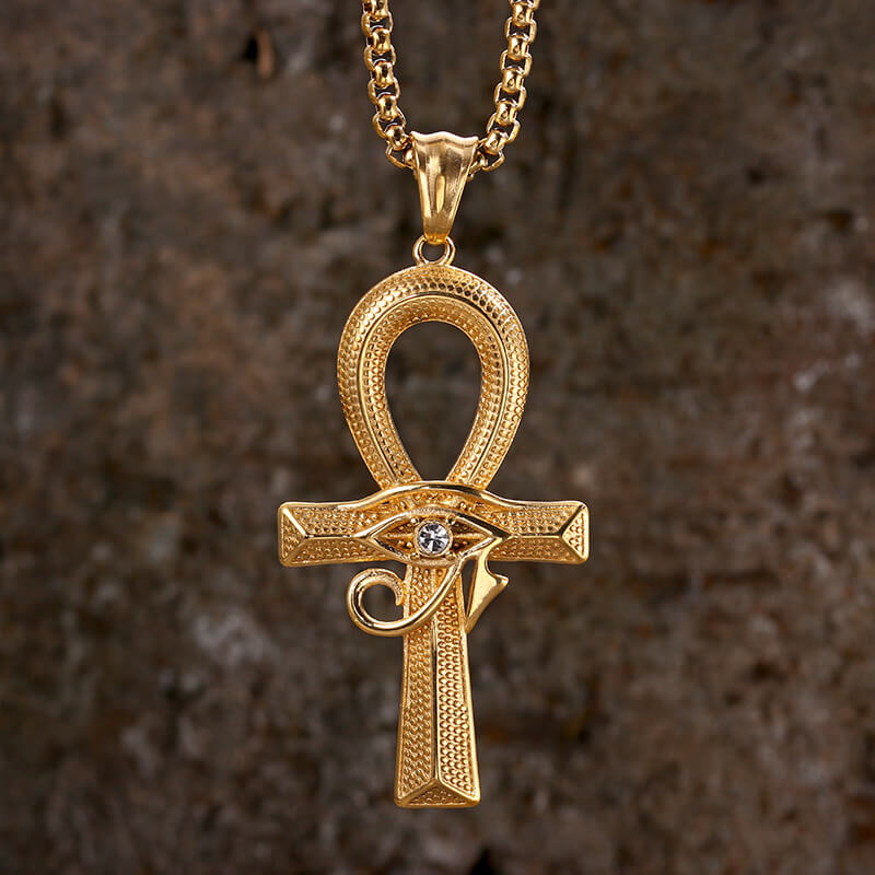 Eye of Ra Ankh Cross Pendant in Stainless Steel