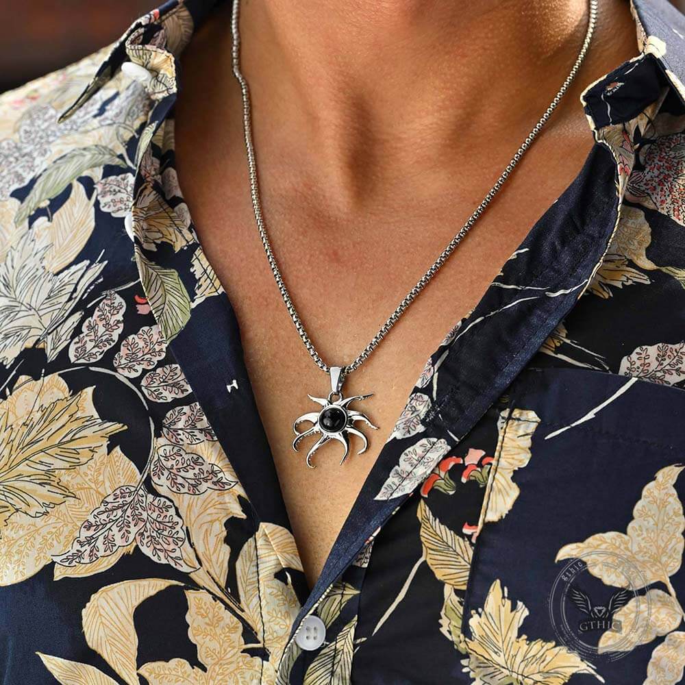 Fashion Black Gem Octopus Marine Pendant in Stainless Steel