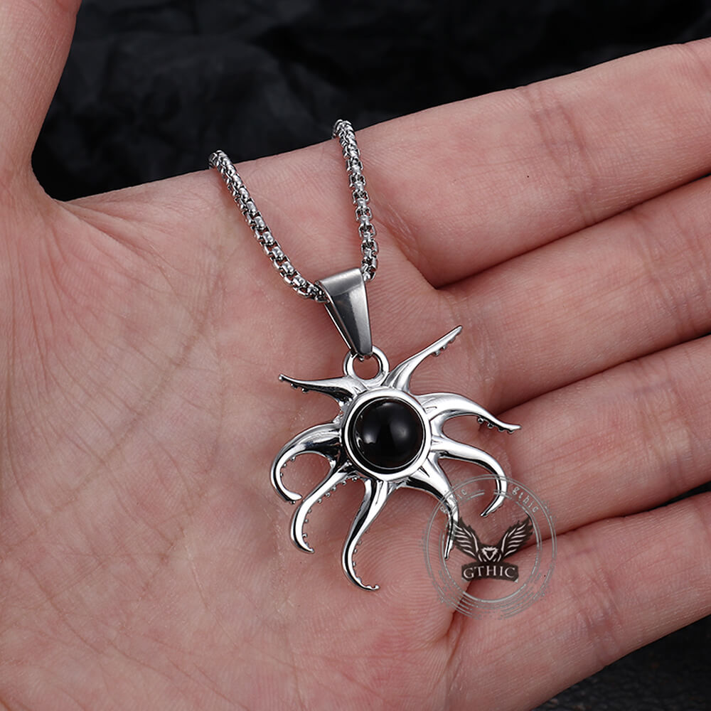 Fashion Black Gem Octopus Marine Pendant in Stainless Steel