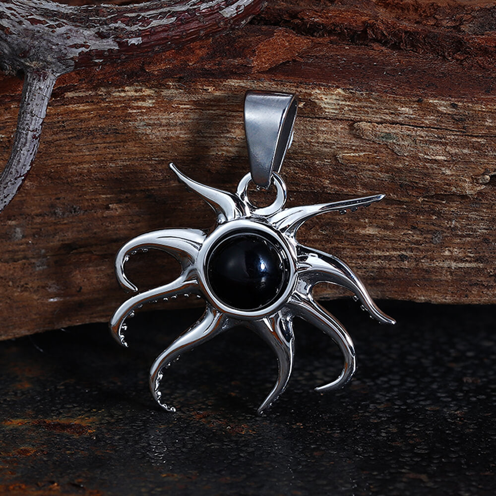 Fashion Black Gem Octopus Marine Pendant in Stainless Steel