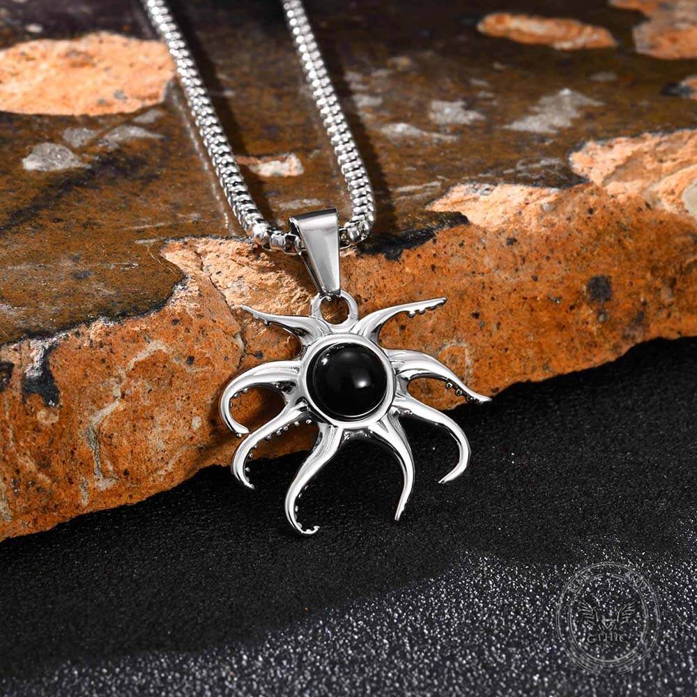 Fashion Black Gem Octopus Marine Pendant in Stainless Steel