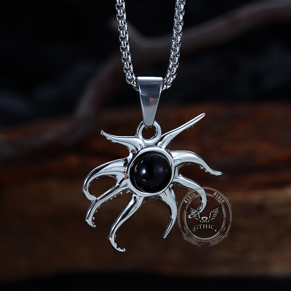 Fashion Black Gem Octopus Marine Pendant in Stainless Steel