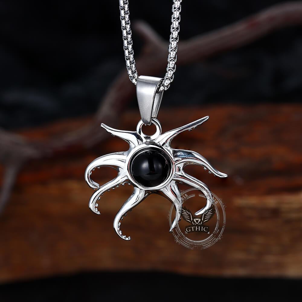 Fashion Black Gem Octopus Marine Pendant in Stainless Steel