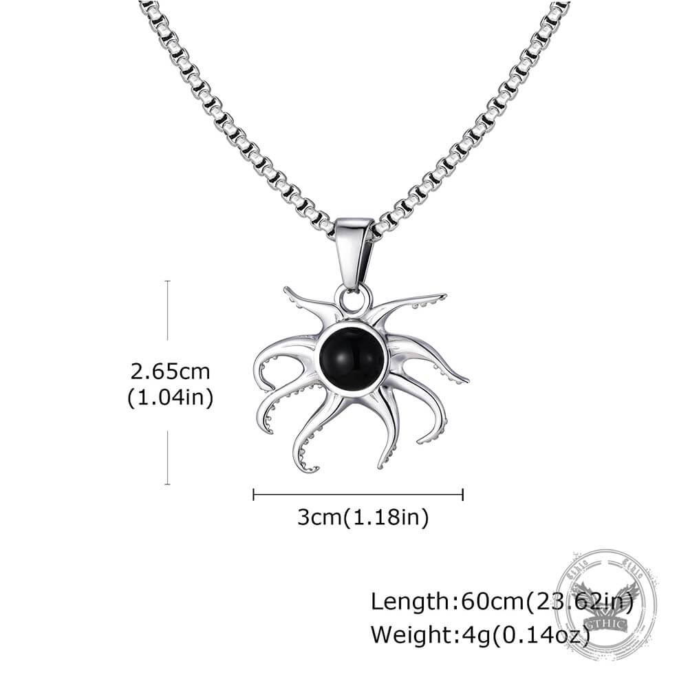 Fashion Black Gem Octopus Marine Pendant in Stainless Steel