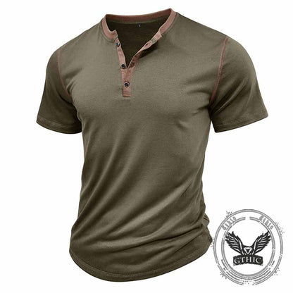 Fashion Colorblock Crew Neck Henley Polo Shirt