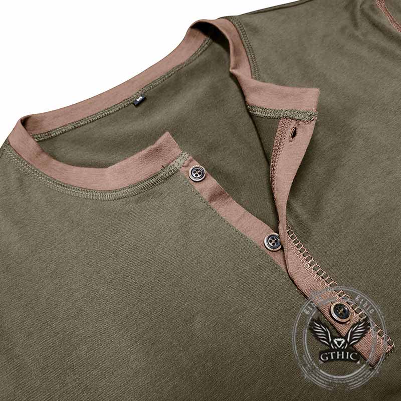 Fashion Colorblock Crew Neck Henley Polo Shirt