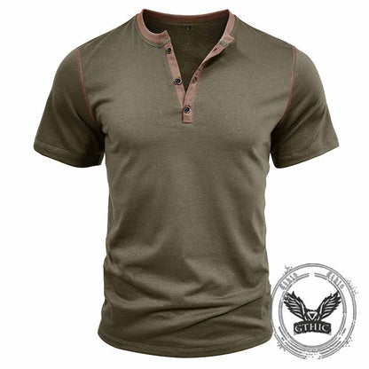 Fashion Colorblock Crew Neck Henley Polo Shirt