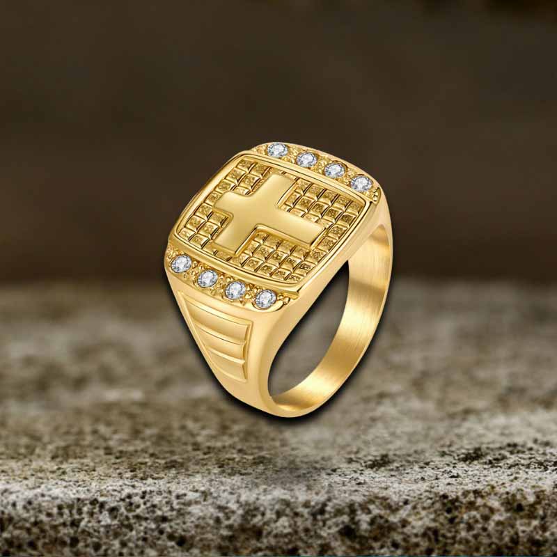 Fashion Cross Diamond-Set Ring in Stainless Steel