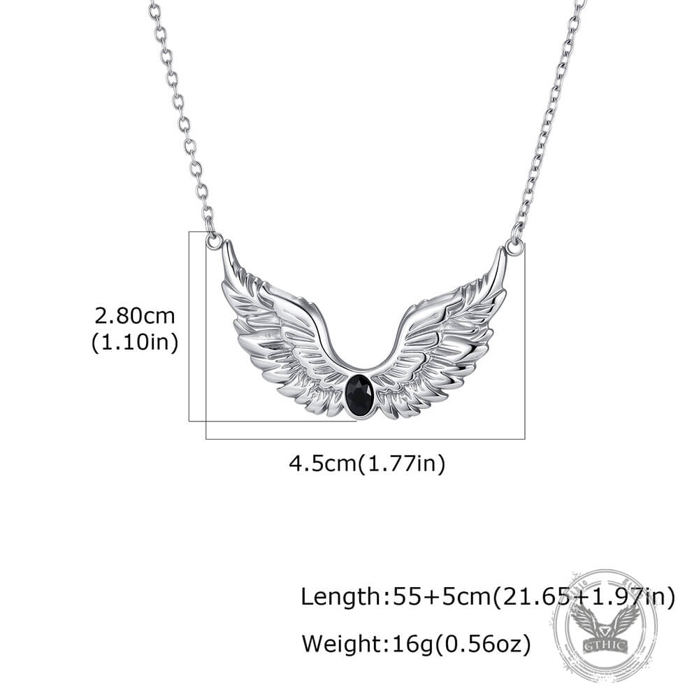 Fashion Gem Feather Wings Necklace in Stainless Steel