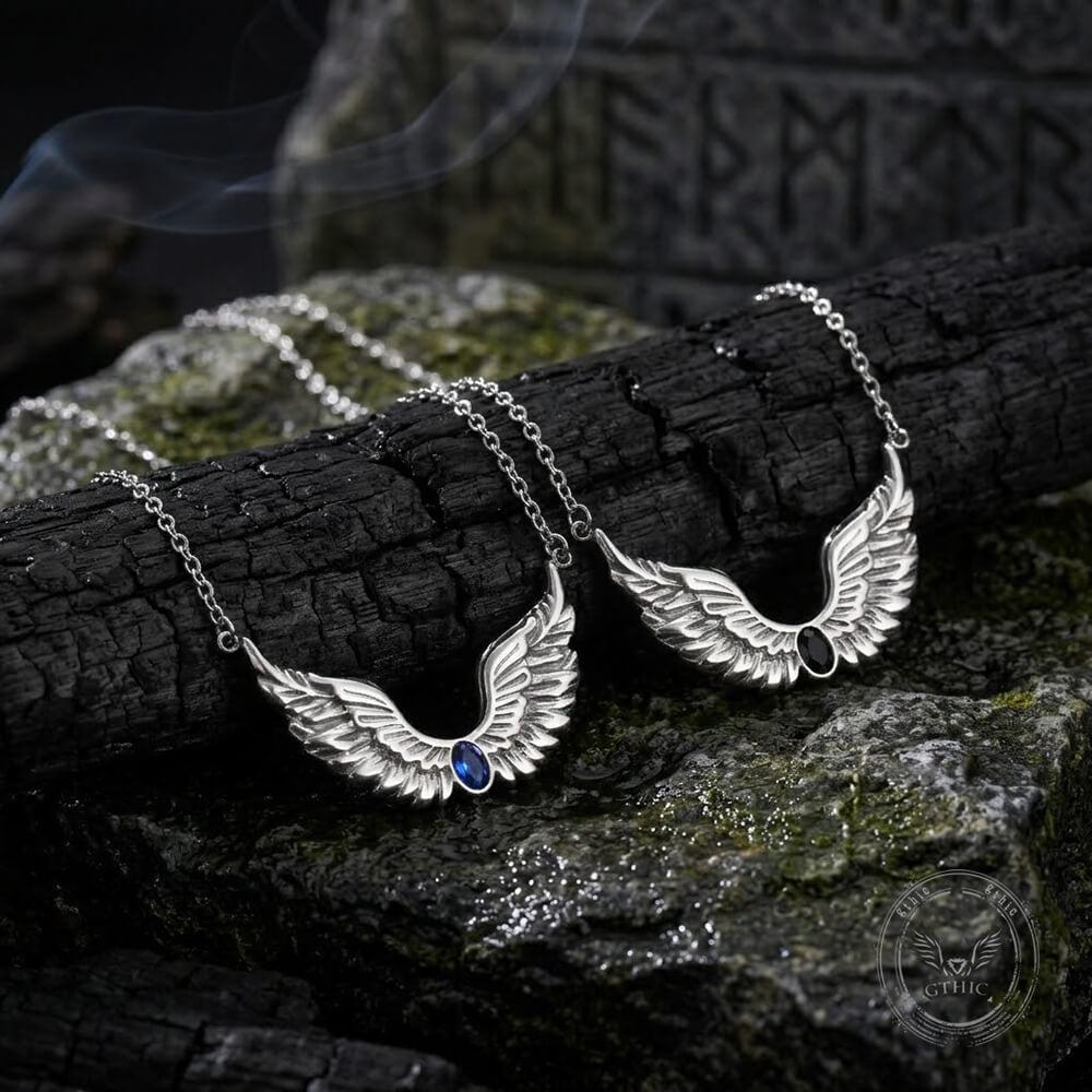 Fashion Gem Feather Wings Necklace in Stainless Steel