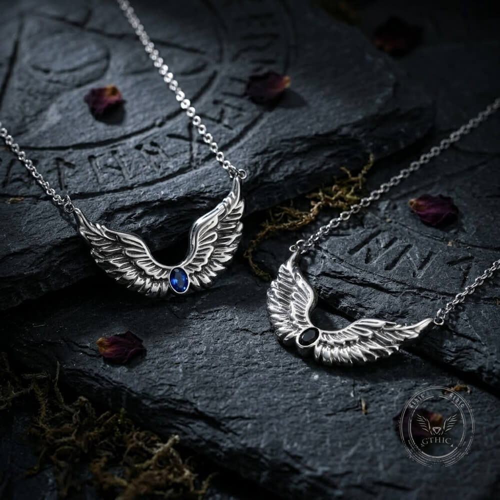 Fashion Gem Feather Wings Necklace in Stainless Steel