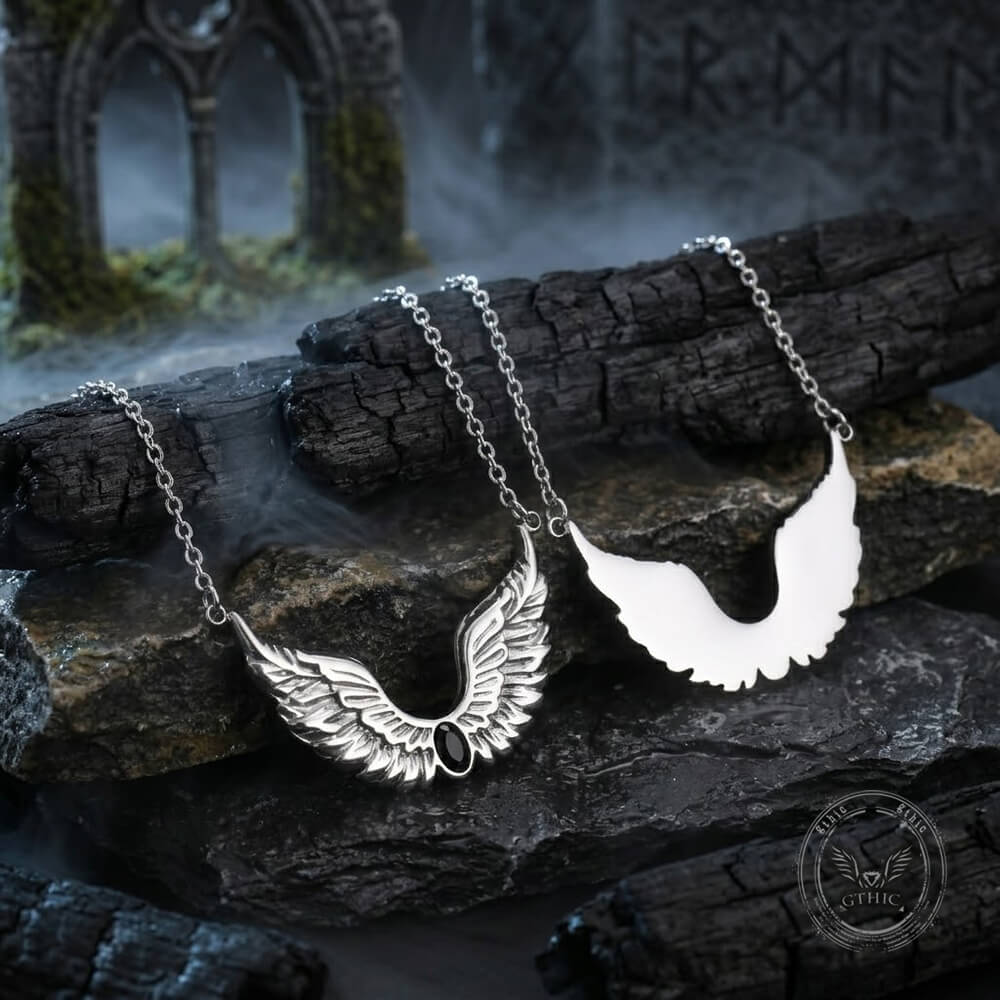 Fashion Gem Feather Wings Necklace in Stainless Steel