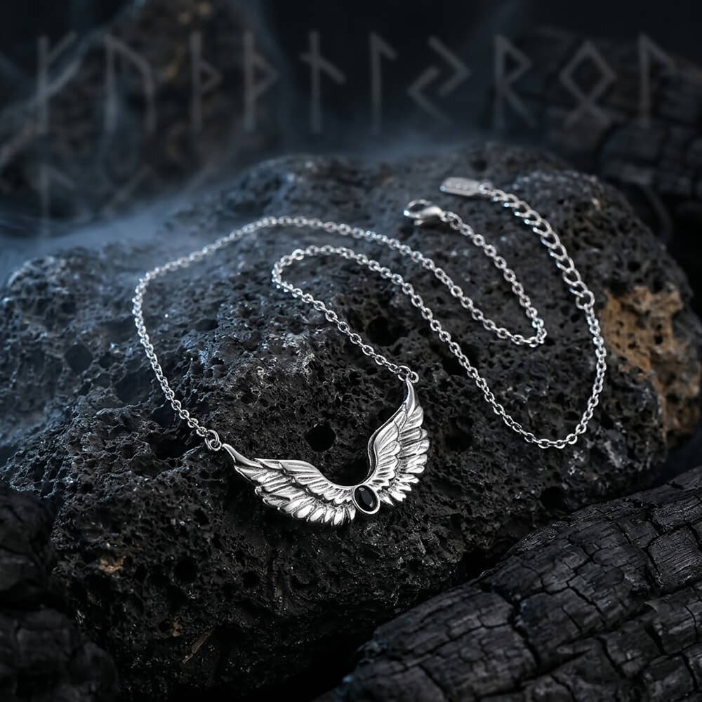 Fashion Gem Feather Wings Necklace in Stainless Steel