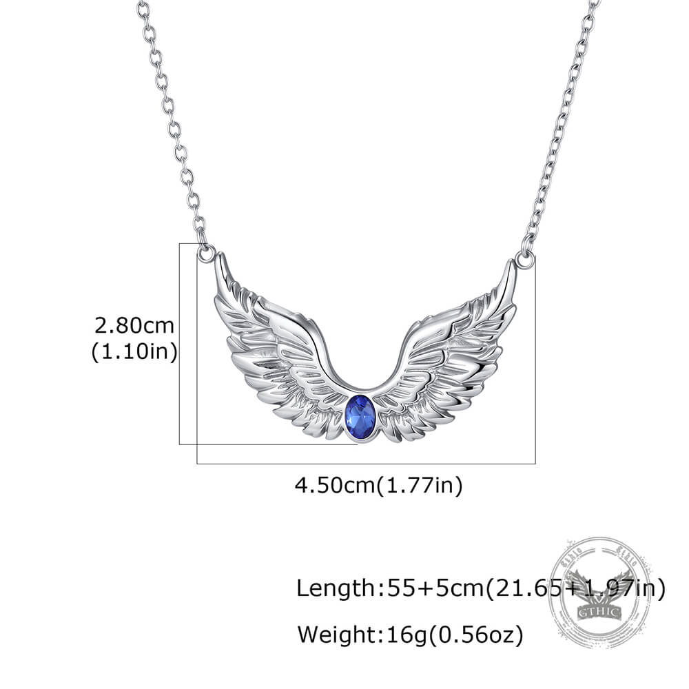 Fashion Gem Feather Wings Necklace in Stainless Steel
