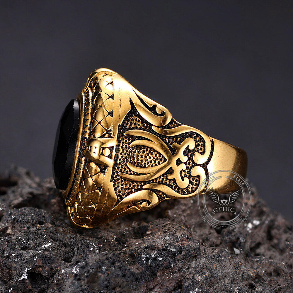 Fashion Gemstone Zulfiqar Sword Ring in Stainless Steel