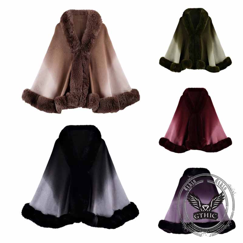 Fashion Gradient Color Fur Collar Loose Knitted Shawl