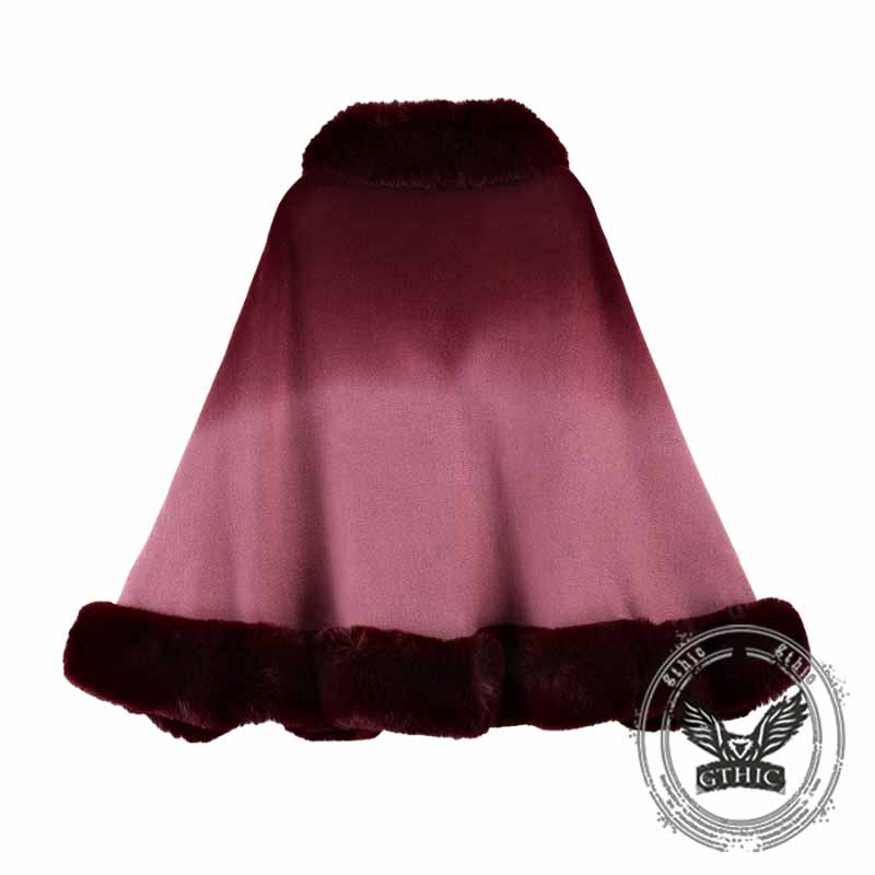 Fashion Gradient Color Fur Collar Loose Knitted Shawl