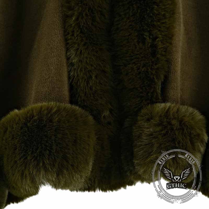 Fashion Gradient Color Fur Collar Loose Knitted Shawl
