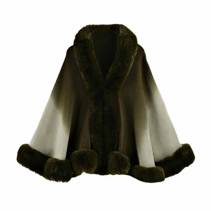 Fashion Gradient Color Fur Collar Loose Knitted Shawl