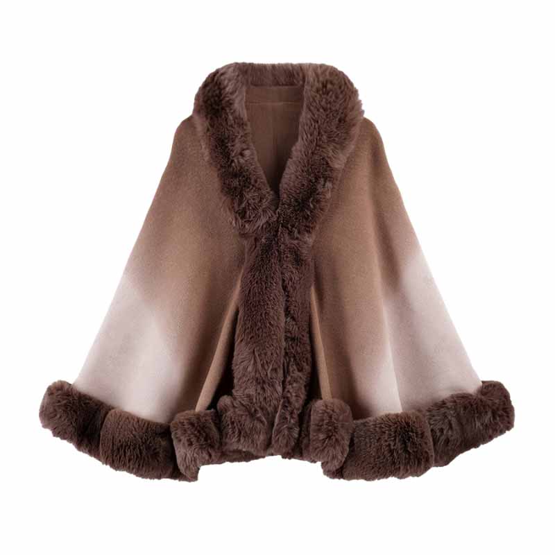 Fashion Gradient Color Fur Collar Loose Knitted Shawl